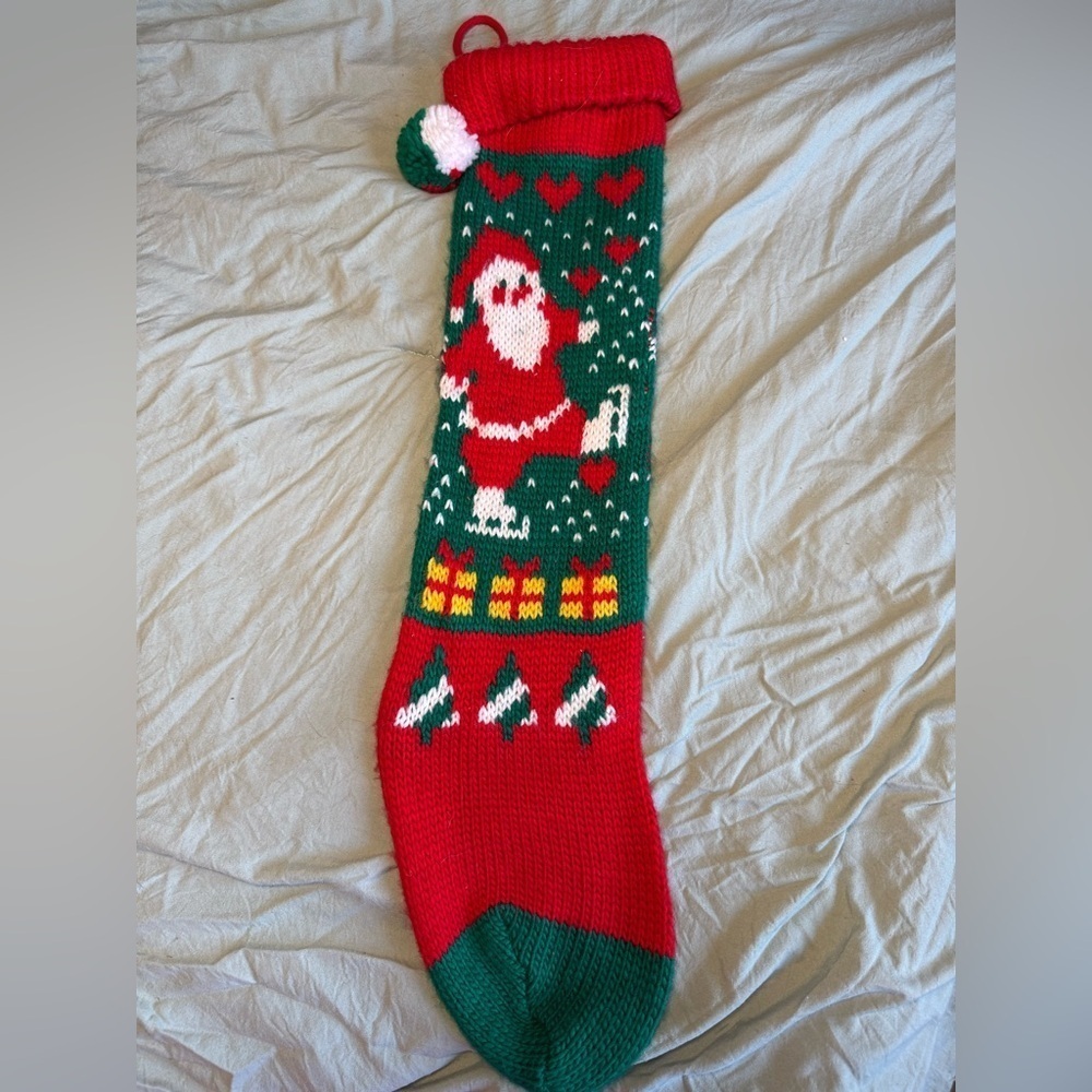 Vintage santa woven slouchy knit Santa Claus Christmas stocking - Picture 3 of 3